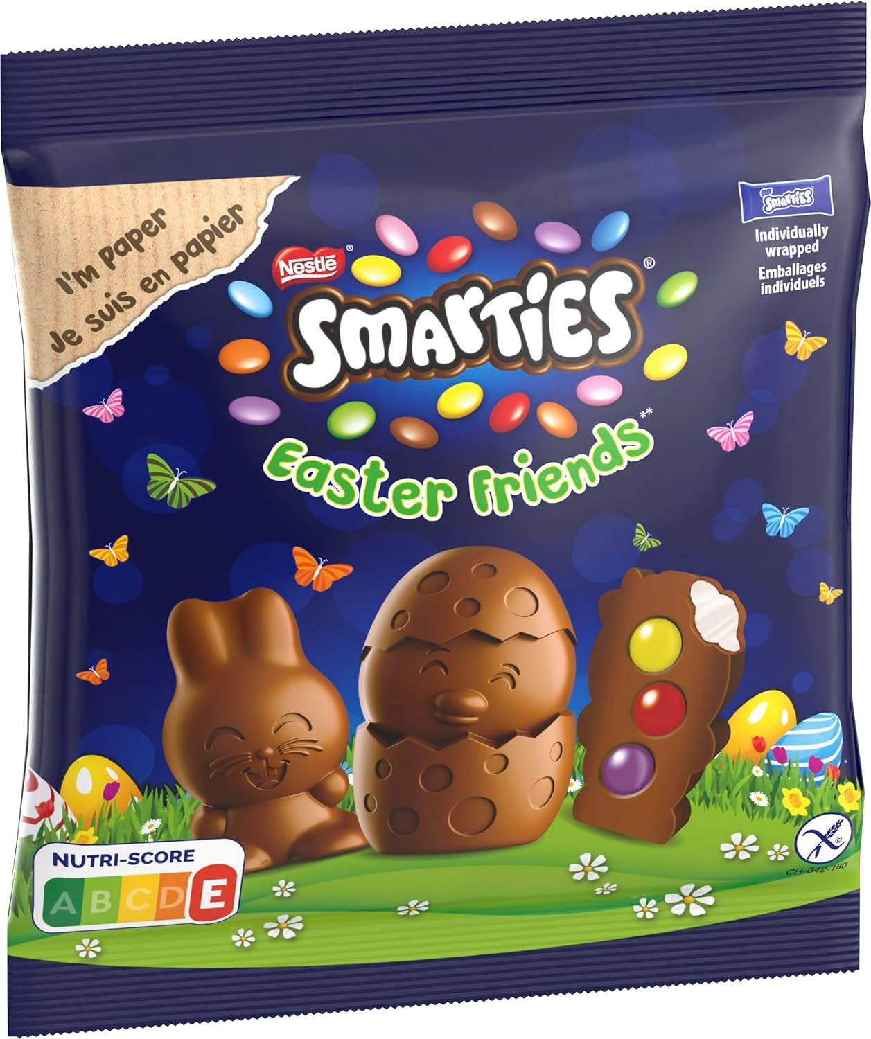 NESTLÉ SMARTIES Easter Friends, figurky s velikonoční tématikou, vyrobené z jemné mléčné čokolády s krémovou náplní a barevné mini lentilky s čokoládou SMARTIES, 1 balení (1 x 65g)