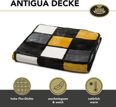 Gözze - Měkká a pohodlná přikrývka, kašmírový pocit, těžká látka 500 G/M², Antigua, 150 X 200 Cm - hořčičné/černo/bílé postele a přikrývky Besuche den Gözze-Store