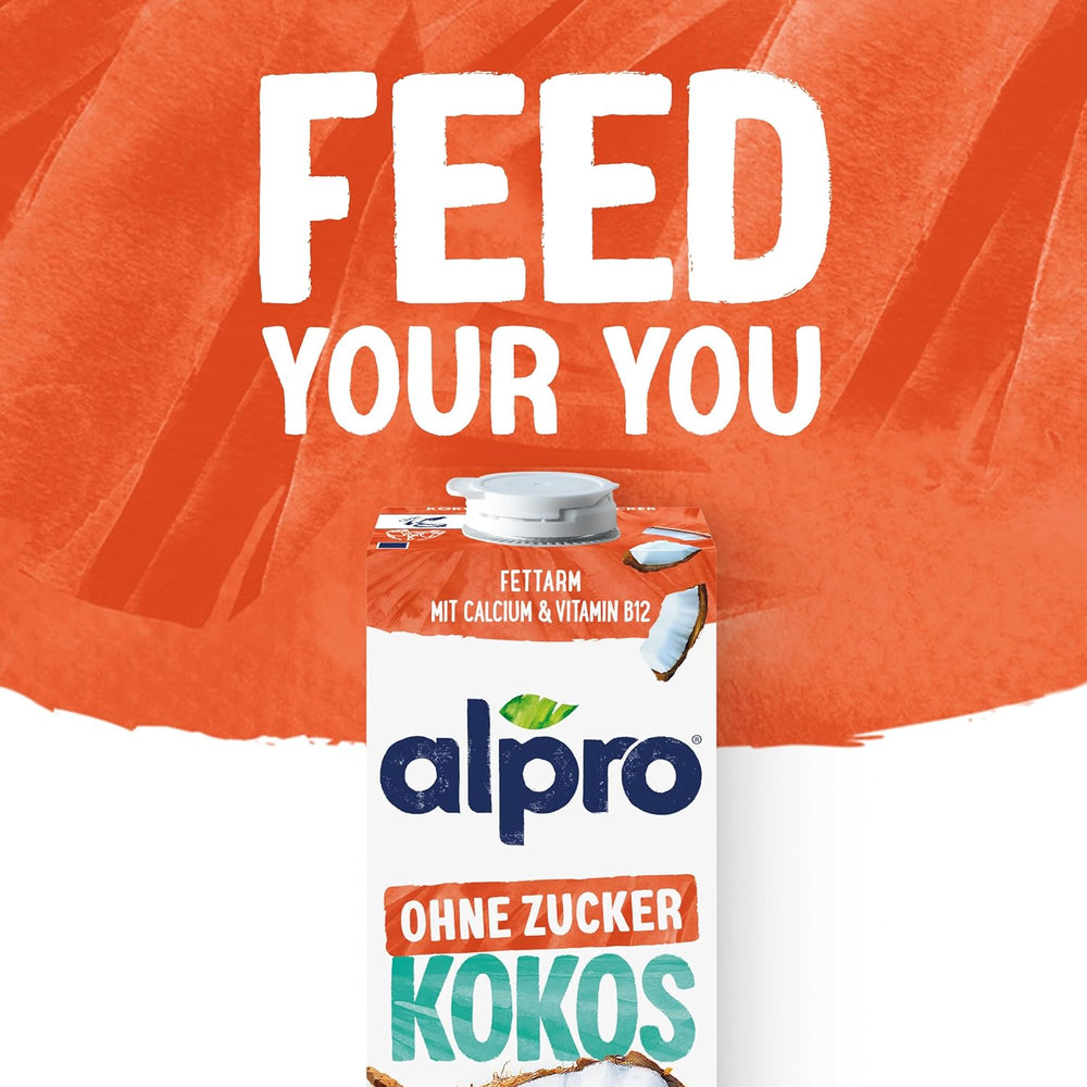 Alpro Kokosnussdrink ohne Zucker – Ohne Süßstoffe – Vegan und Milchfrei – Von Natur aus laktosefrei a fettarm – Bohaté na vápník a vitamíny – 8 x 1 l