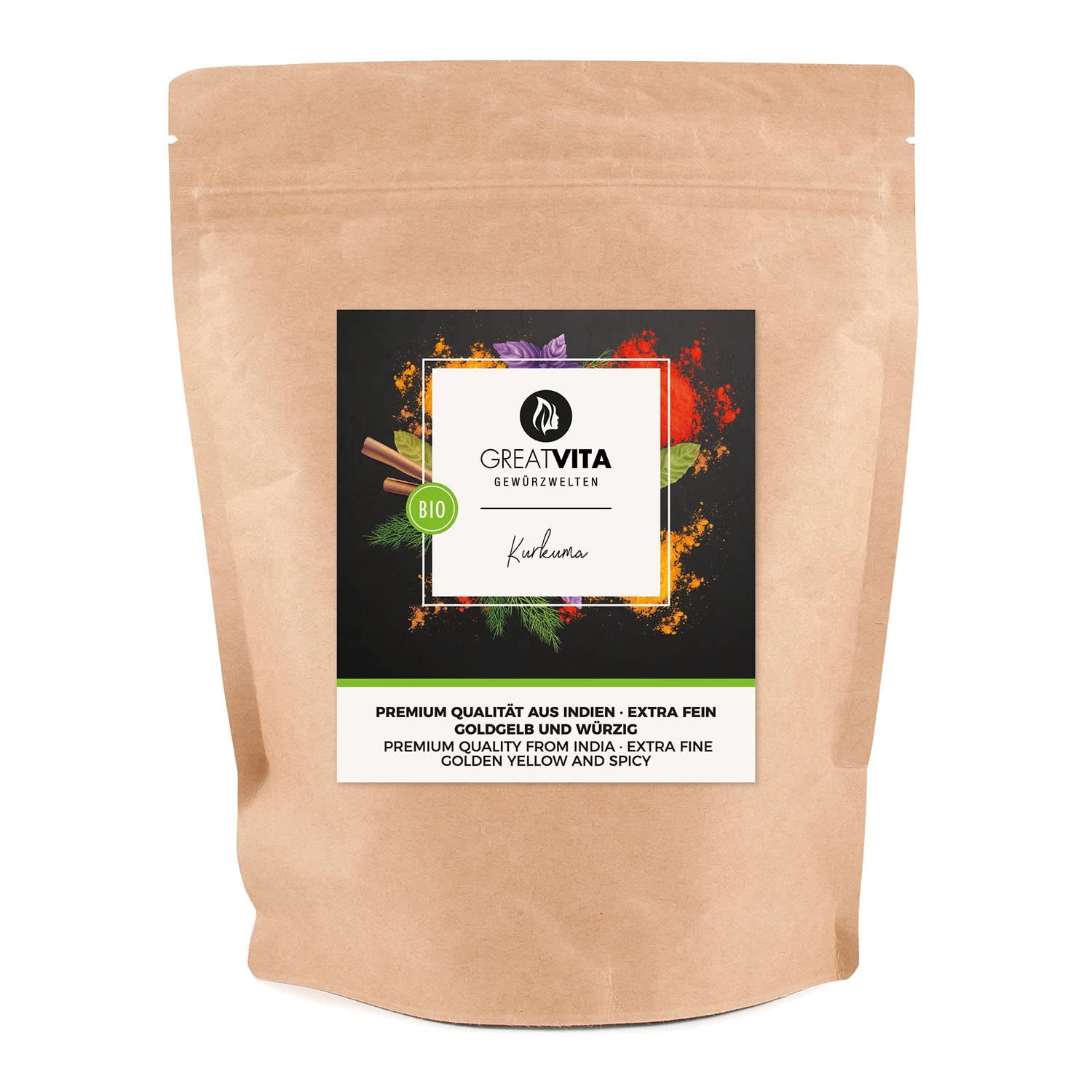 GreatVita Bio kurkuma prášek, 1000 g jemně mletý, 100% přírodní
