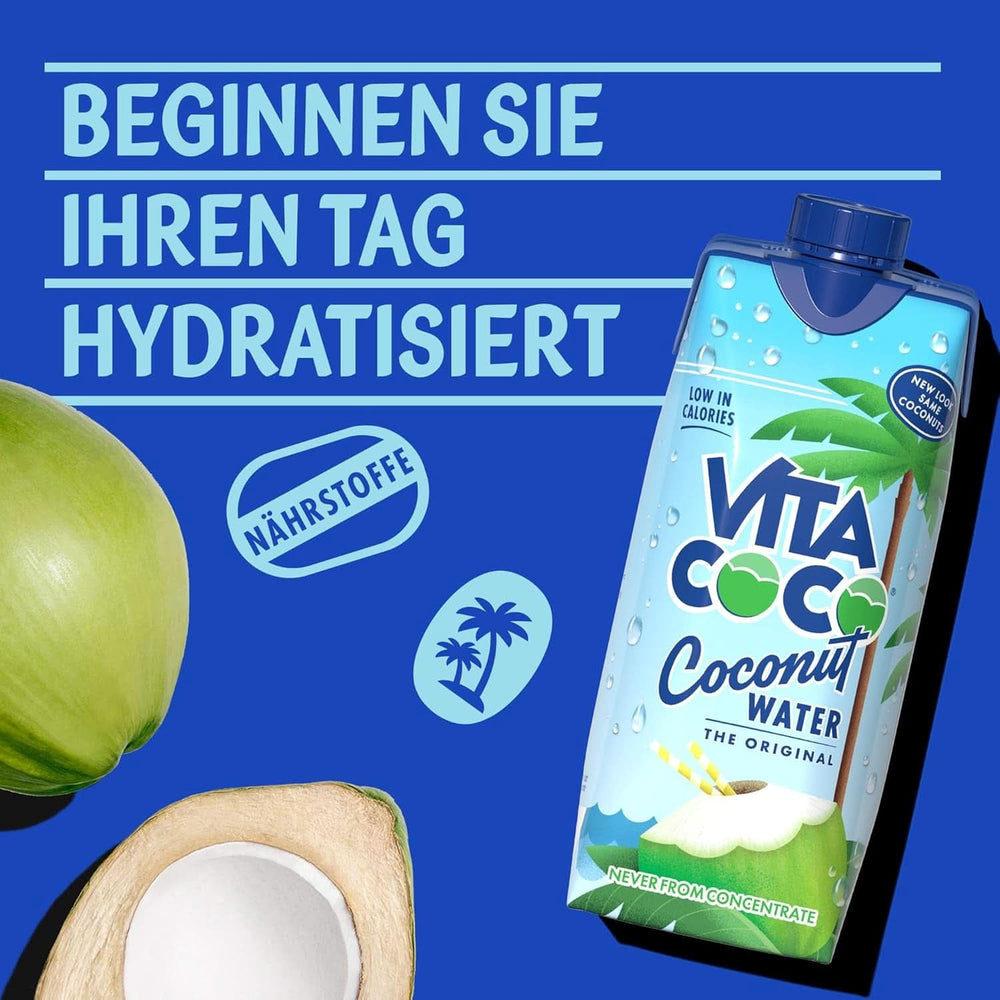 Vita Coco Pure Coconut Water 12 X 330 ml, přírodní hydratační krém s elektrolyty, bezlepkový, plný vitamínu C a draslíku Nealkoholické nápoje Naty Shop