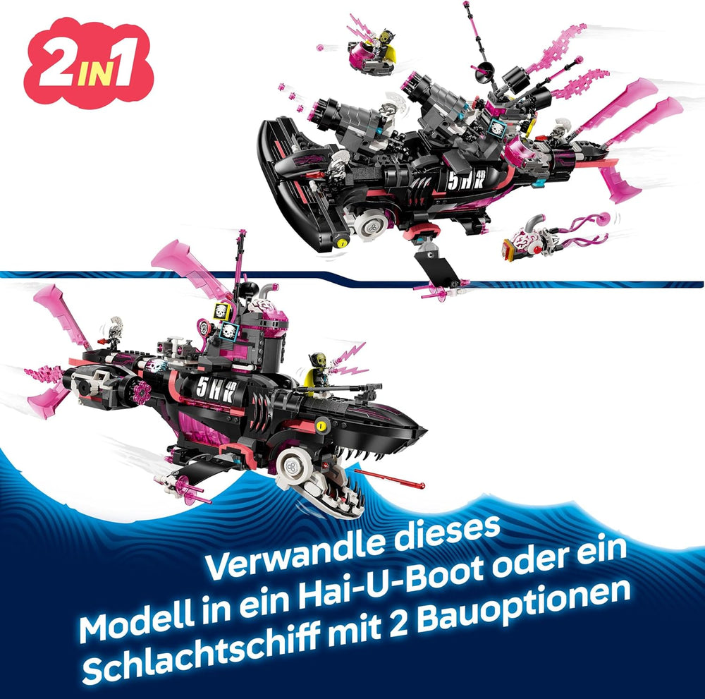 LEGO DREAMZzz Albtraumhai-U-Boot - Modulární sada se 2 stavebními prvky, 2 abnehmbaren Fluggeräten a 5 minifigurkami, vč. Mateo und Astrid - Dárek pro dívky a chlapce od 9 let - 71500