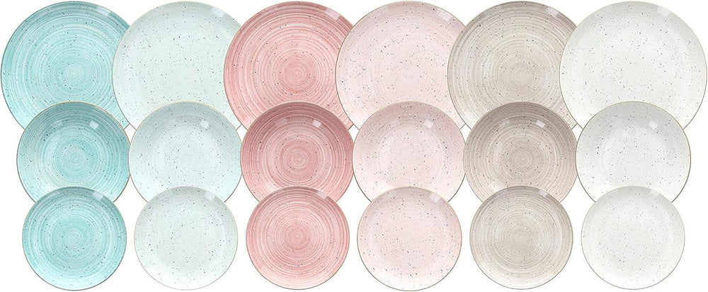 Set de veselă Pepper Bamboo pentru 6 persoane, 18 piese, porțelan, multicolor