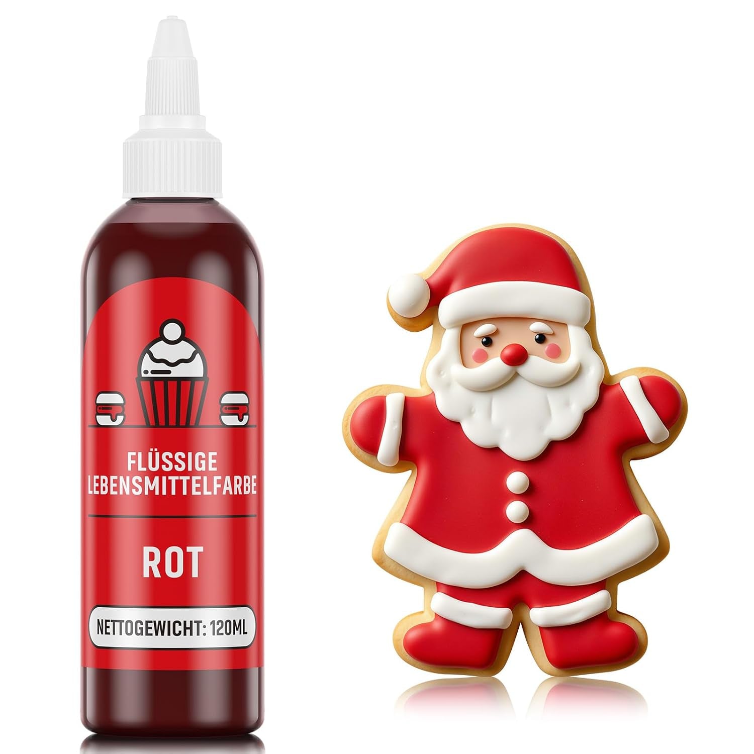 Colorant alimentar roșu 120 ml, colorant alimentar lichid foarte concentrat și fără zahăr pentru copt, prăjituri, macaroane, glazură, fondant, fursecuri, gogoși