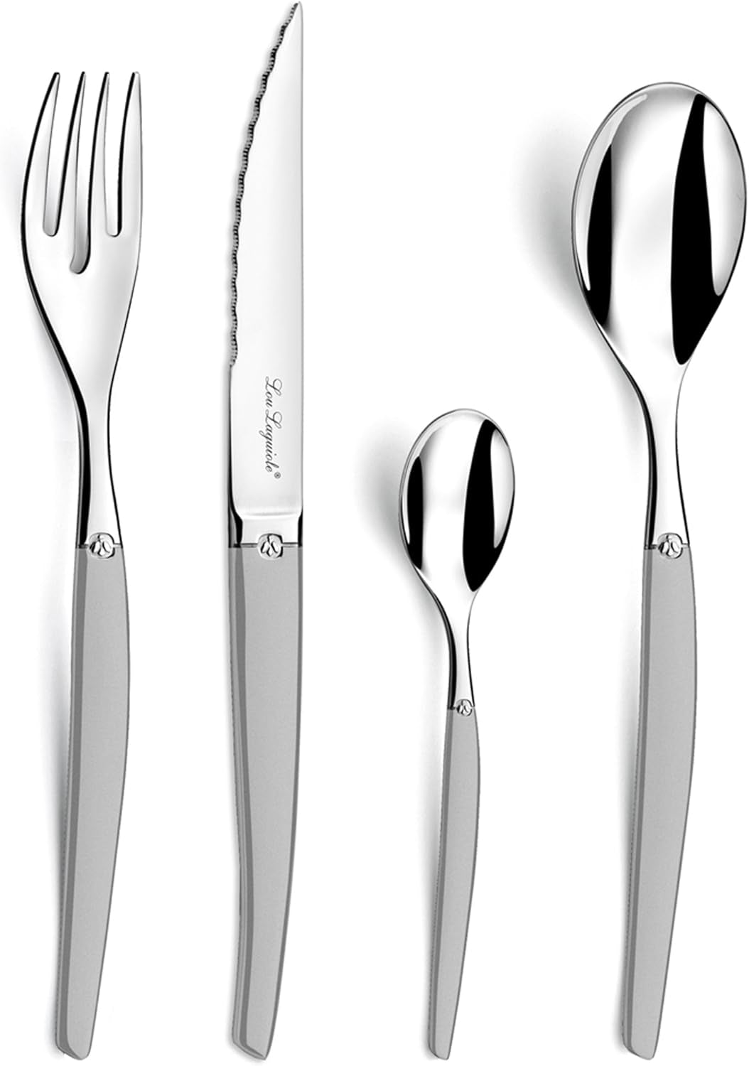 Lou Laguiole JET, Sada příborů, Vhodné do myčky, S čepelí s mikrozubem, Satin Stainless Steel Naty Shop
