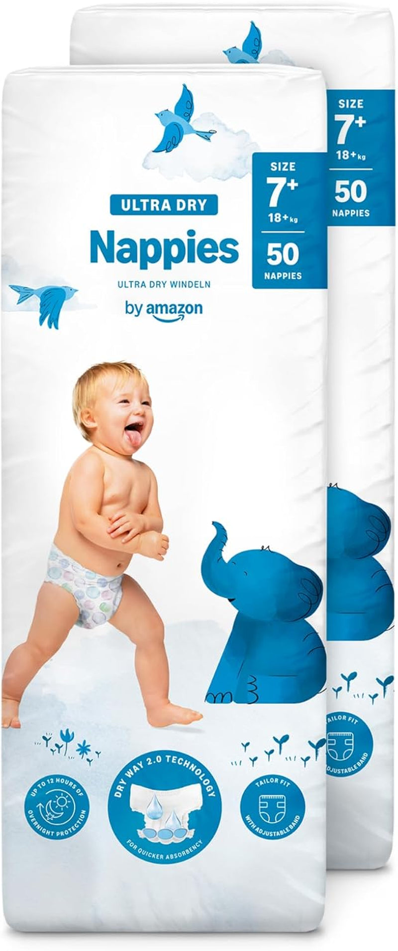 Ultra suché plenky Amazon, velikost 3 (4-9 kg) – měsíční krabička, bílá, počet 172 (2 balení po 86) (dříve Mama Bear, identický produkt)