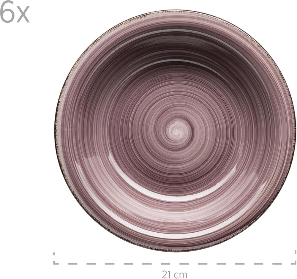 MÄSER 931951 Bel Tempo II, set de veselă pentru 6 persoane cu aspect vintage modern, serviciu de cină cu 12 piese, pictat manual în nuanța violet Berry, ceramică