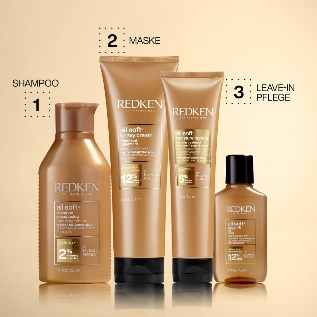 Mască de păr Redken pentru păr uscat și fragil, Revitalizează și hidratează, Cu complex de keratină și ulei de argan, All Soft Heavy Cream, 1 x 250 ml Masca de par Naty Shop