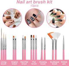 Set de stickere și accesorii pentru unghii - 5 stickere pentru unghii, pensulă, pietre, bandă decorativă, foiță de aur - Perfect pentru manichiură și unghii cu gel - Set de 50 de piese