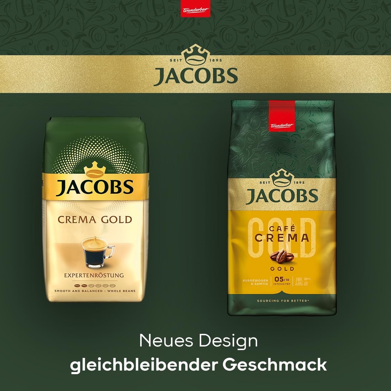 Kávová zrna Jacobs Café Crema Gold 1 kg – Vollmundig, Aromatisch, Fruchtige Notes, zrna Arabica & Robusta, Intensität 5/10, Ideální pro Café Crema Naty Shop