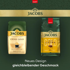 Kávová zrna Jacobs Café Crema Gold 1 kg – Vollmundig, Aromatisch, Fruchtige Notes, zrna Arabica & Robusta, Intensität 5/10, Ideální pro Café Crema Naty Shop