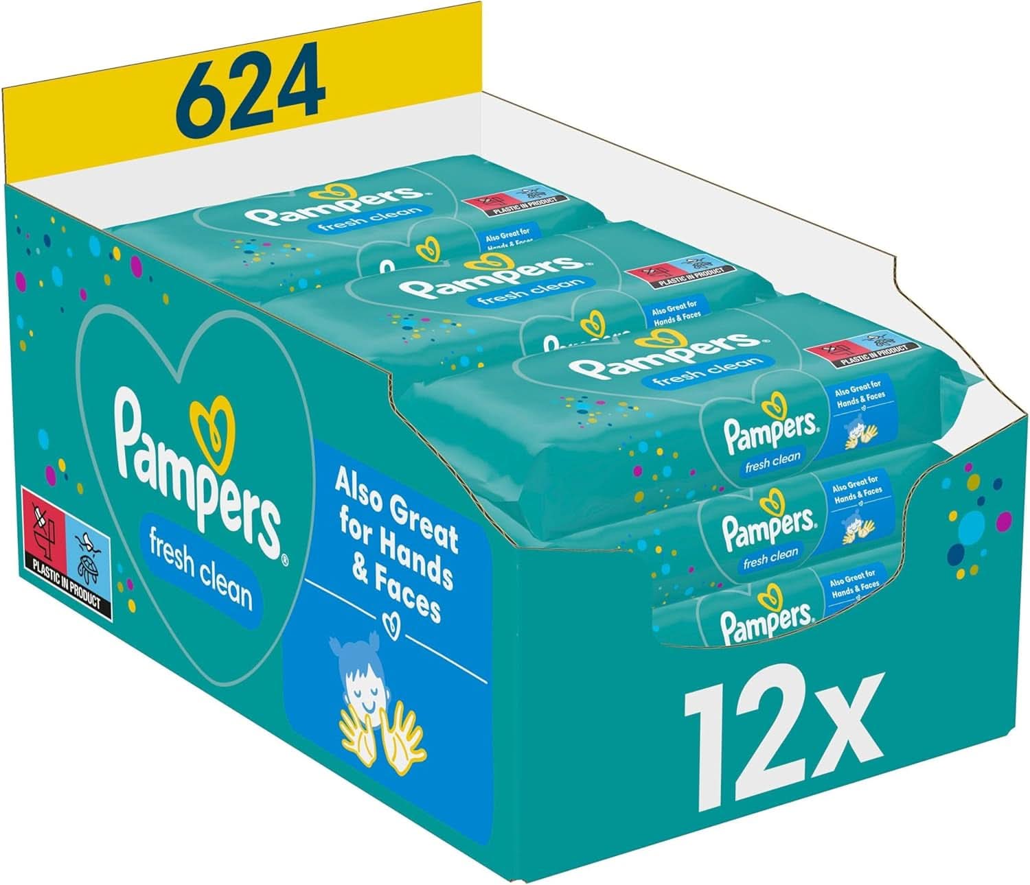 Vlhčené ubrousky Pampers Fresh Clean, 624 vlhčených ubrousků, lehká vůně, vhodné i na ruce a obličej Baby Wet Wipes Naty Shop