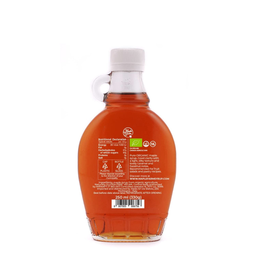 Maplefarm – čistý kanadský organický tmavý javorový sirup, stupeň A, tmavý, výrazná chuť – 250 ml sladidla Naty Shop