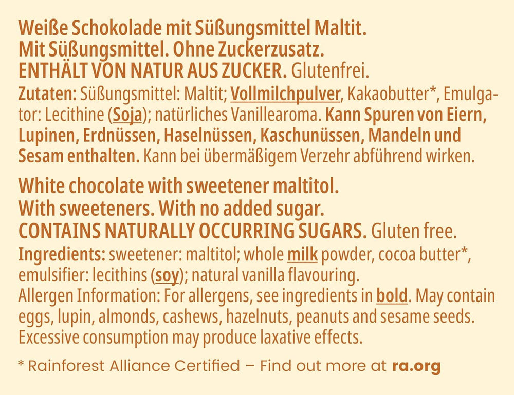 frankonia ČOKOLÁDA BEZ PŘIDANÉHO CUKRU Bílá čokoláda bezlepková, 80 g