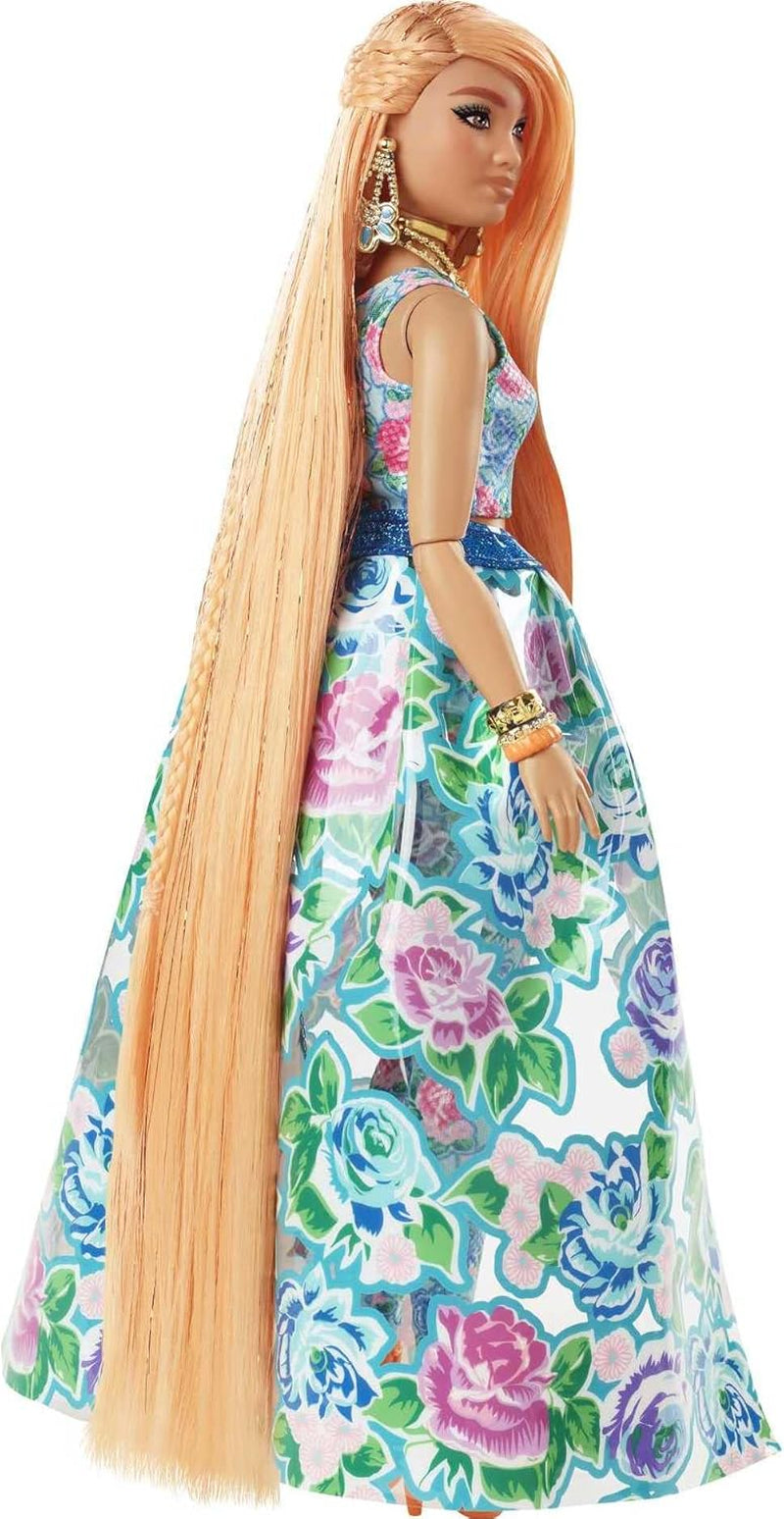 Barbie Extra Fancy, kurvige Langen erdbeerblonden Haaren, zweiteiliges Outfit, Blaue Katze, rosa Handtasche, Ananas-Sonnenbrille, inkl Puppe, als Geschenk geeignet,HHN14