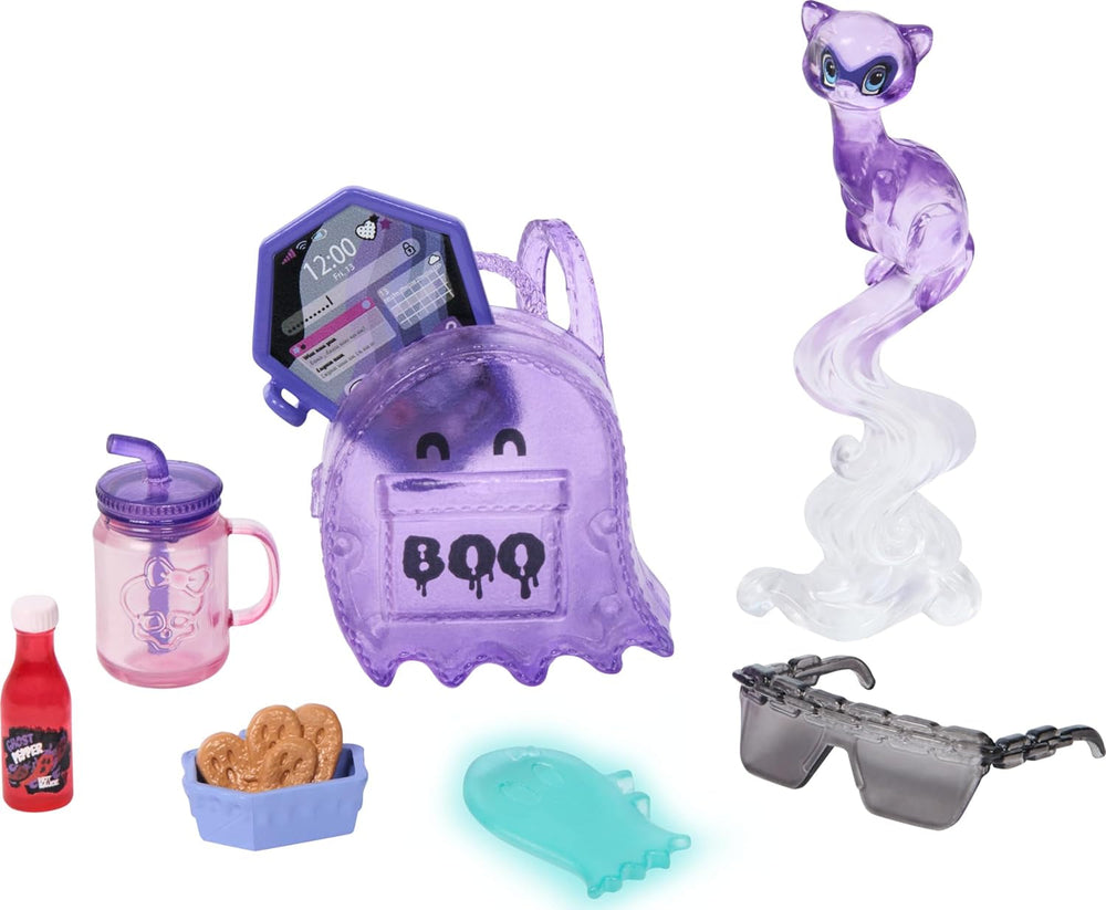 Păpușă Monster High Spectra Vondergeist cu dihorul Rhuen și accesorii precum rucsac, tabletă, gustări și multe altele, HXH77 Papusi Naty Shop