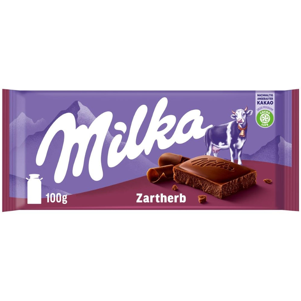 Milka Zartherb - alpská hořká mléčná čokoláda s jemným nádechem kakaa v multibalení - 25 x 90g