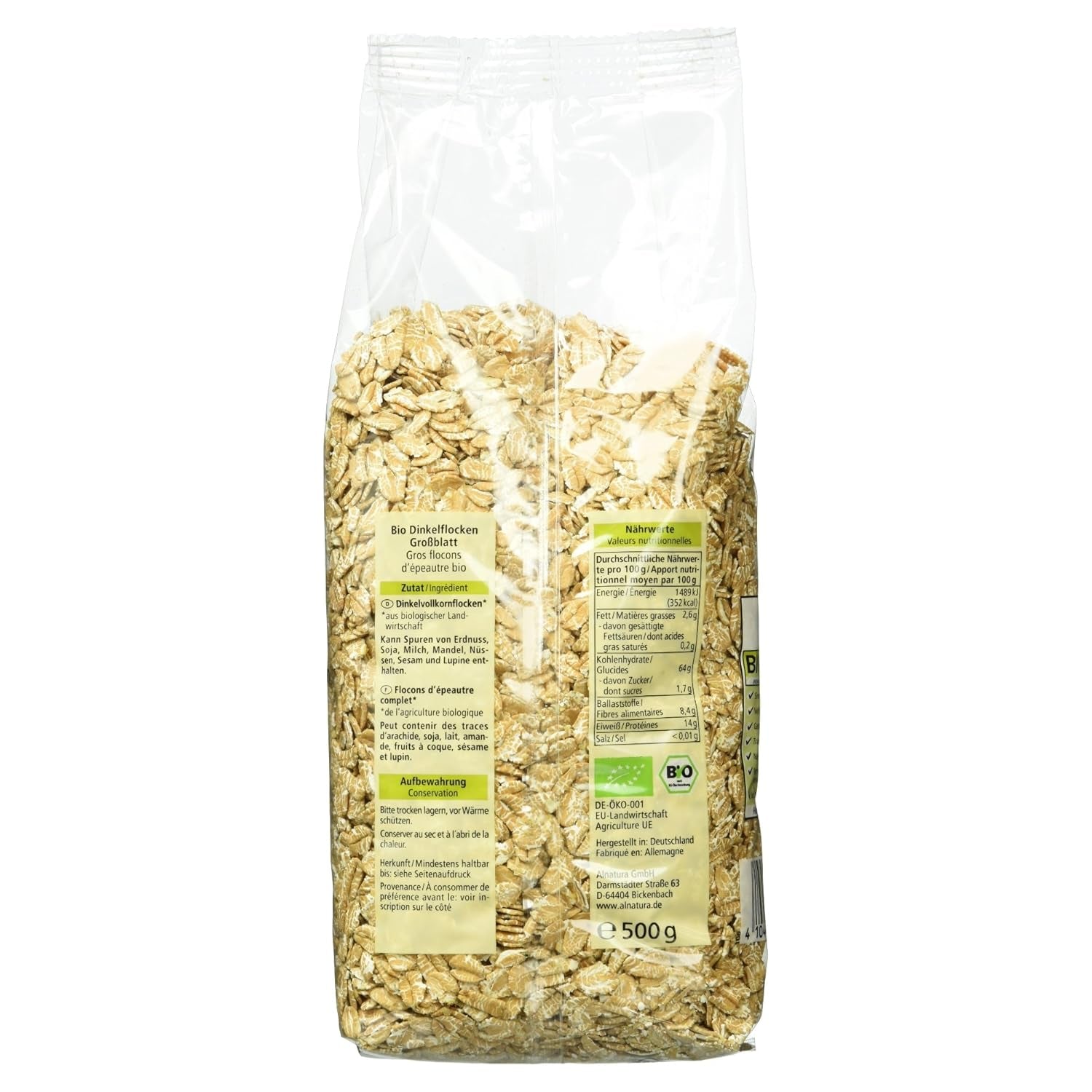 Bio Dinkelflocken Großblatt, 500G Cereálie Naty Shop