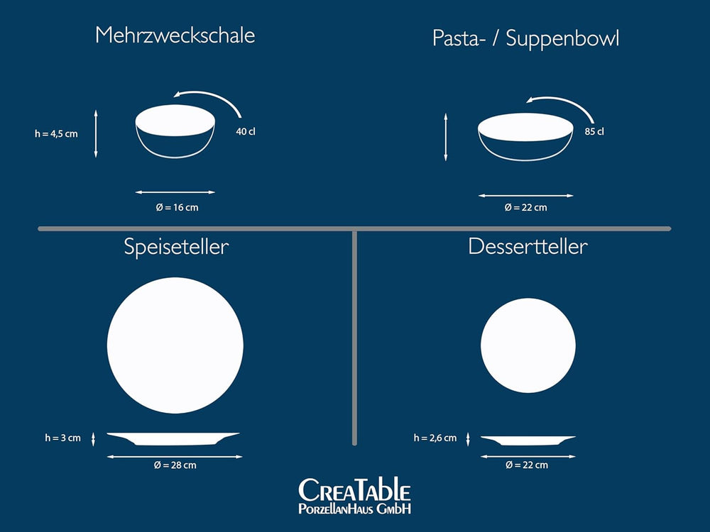 Creatable, 22447, seria Yuki, set de veselă pentru 2 persoane, set de farfurii din gresie, potrivit pentru mașina de spălat vase și cuptorul cu microunde, fabricat în Europa