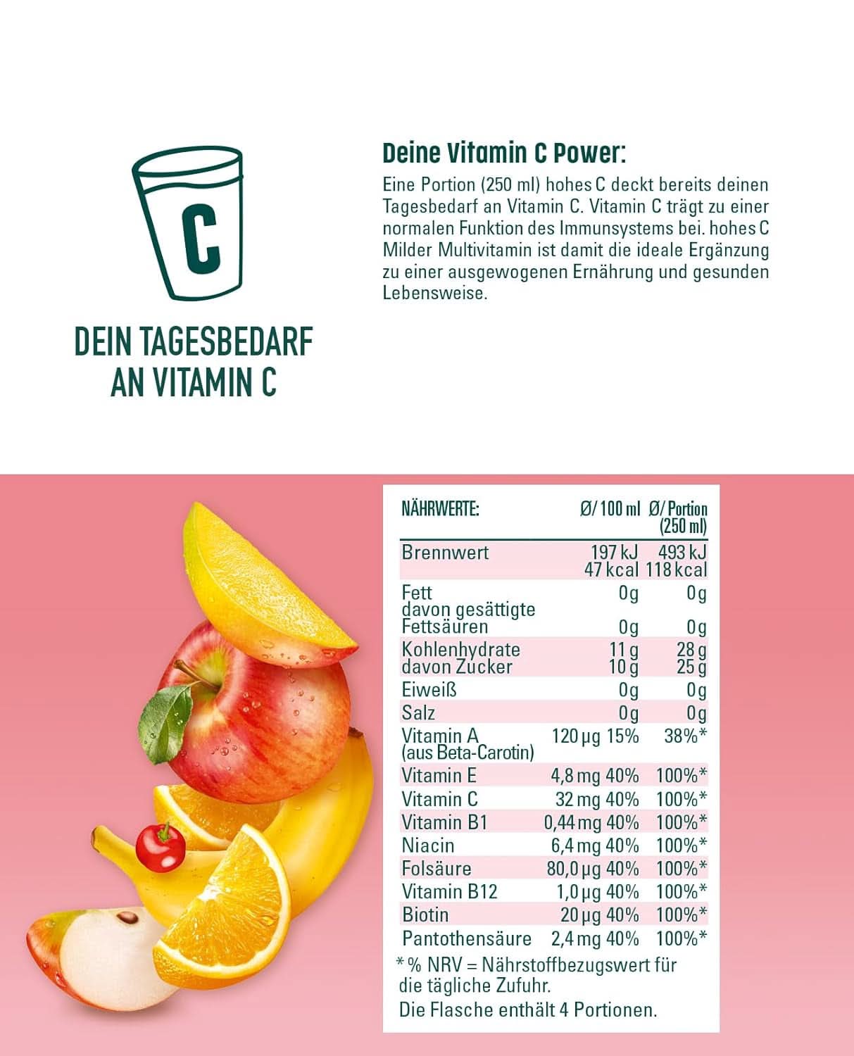 High C Mild Multivitamin (1 X 1,5L), 100% džus, jablko, pomeranč, acerola, mango, 7 vitamínů, Bez přidaného cukru dle zákona, Méně kyselin, Veganské Nealkoholické nápoje Naty Shop