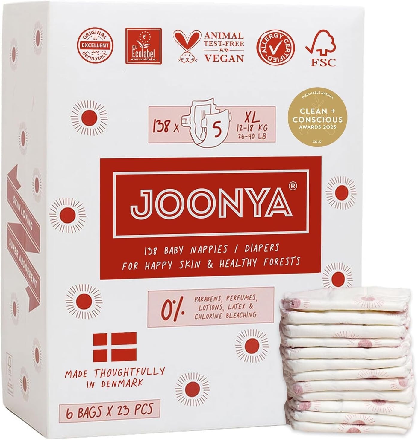 Dětské plenky, velikost 3M (4-8 kg) - 1 pytel po 28 - Bez škodlivých látek, ekologické, vysoce savé, vhodné pro noční použití, ultratenké a měkké - Vyrobeno v Dánsku