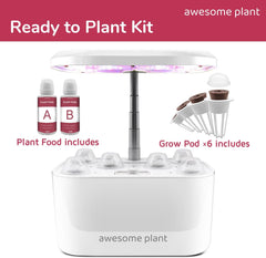 Sada 6Pro Hydroponic Grow System Kit (6 kapslí), sada pro vnitřní zahradnictví s 3l nádrží na vodu, 3 režimy pěstování a tichým čerpadlem, sada pro domácí pěstování bylinek a salátů, nastavitelná výška až 33,0 cm, bílá