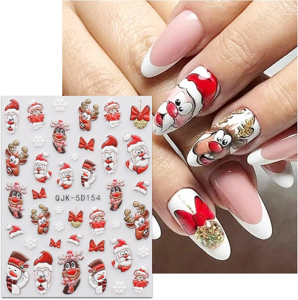 JMEOWIO 3D Nagelsticker Weihnachten Nail Art Sticker Selbstklebend Nagelaufkleber 5D Stereoskopisch Schneeflocke Xmas Winterurlaub Niedlich Dekoration Nageldesign Zubehör 4 Blatt