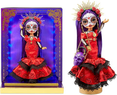 Rainbow High 2022 Celebration Edition Día De Los Muertos - Maria Garcia - Sammler-Modepuppe (28 cm) s gestem a Calavera-Handtasche - Leuchtdisplay a Premium-Accessoires