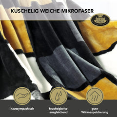 Gözze - Měkká a pohodlná přikrývka, kašmírový pocit, těžká látka 500 G/M², Antigua, 150 X 200 Cm - hořčičné/černo/bílé postele a přikrývky Besuche den Gözze-Store