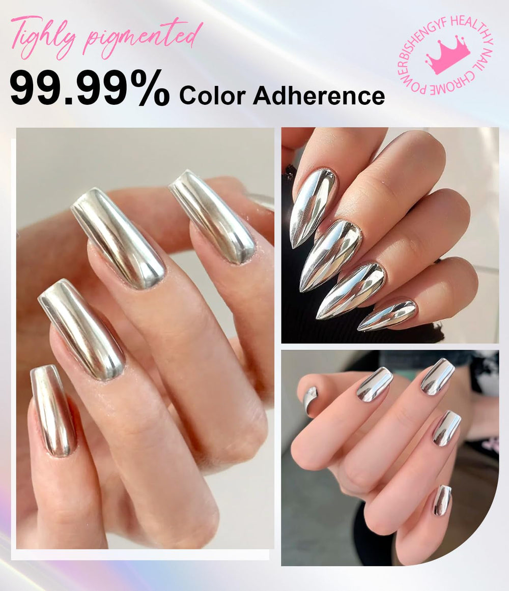 BISHENGYF Silver Chrome Nail Powder – Metal Holo Chromfarbener Nagelpuder, 1G Cromepulver Nägel Glitzer Glänzende Silver Nagelpulver Spiegeleffekt Pigment Nagelkunst, Diy-Design-Dekor Frauen Geschenk