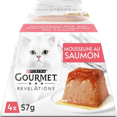 Recomandări, muselină cu somon, cu sos, porții de masă pentru pisici adulte, 4 x 57 g