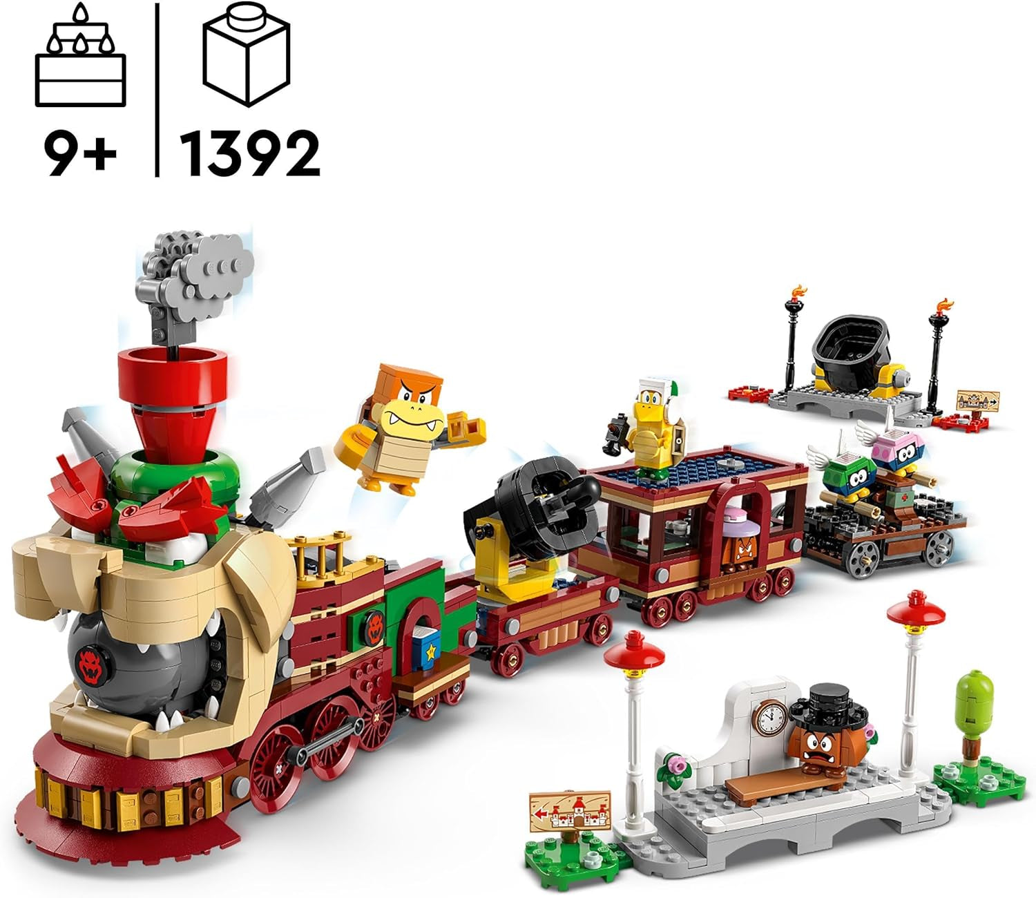 LEGO Super Mario Express Bowser Train Kids Adventure Playset with Hammer Brother 2 Gumbas a 2 Parapunctures Dárek pro Nintendo pro chlapce a dívky 71437 Stavebnice Besuche den LEGO-Store