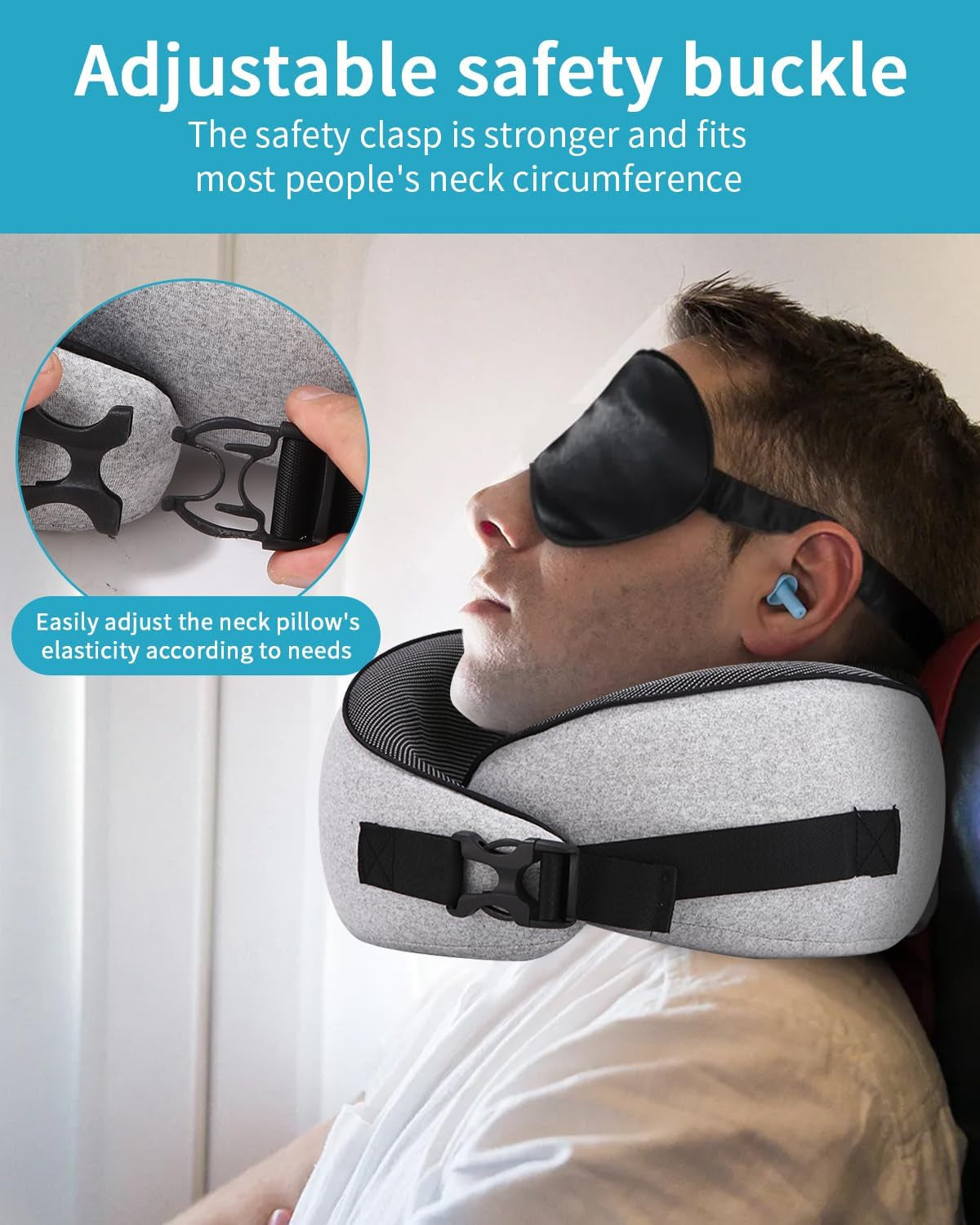 Aeroplane Neck Pillow, pernă de călătorie cu spumă de memorie, pernă pentru gât pentru adulți, pernă de avion reglabilă și lavabilă, pernă de călătorie ergonomică (gri) Perne ortopedice cervicale Naty Shop