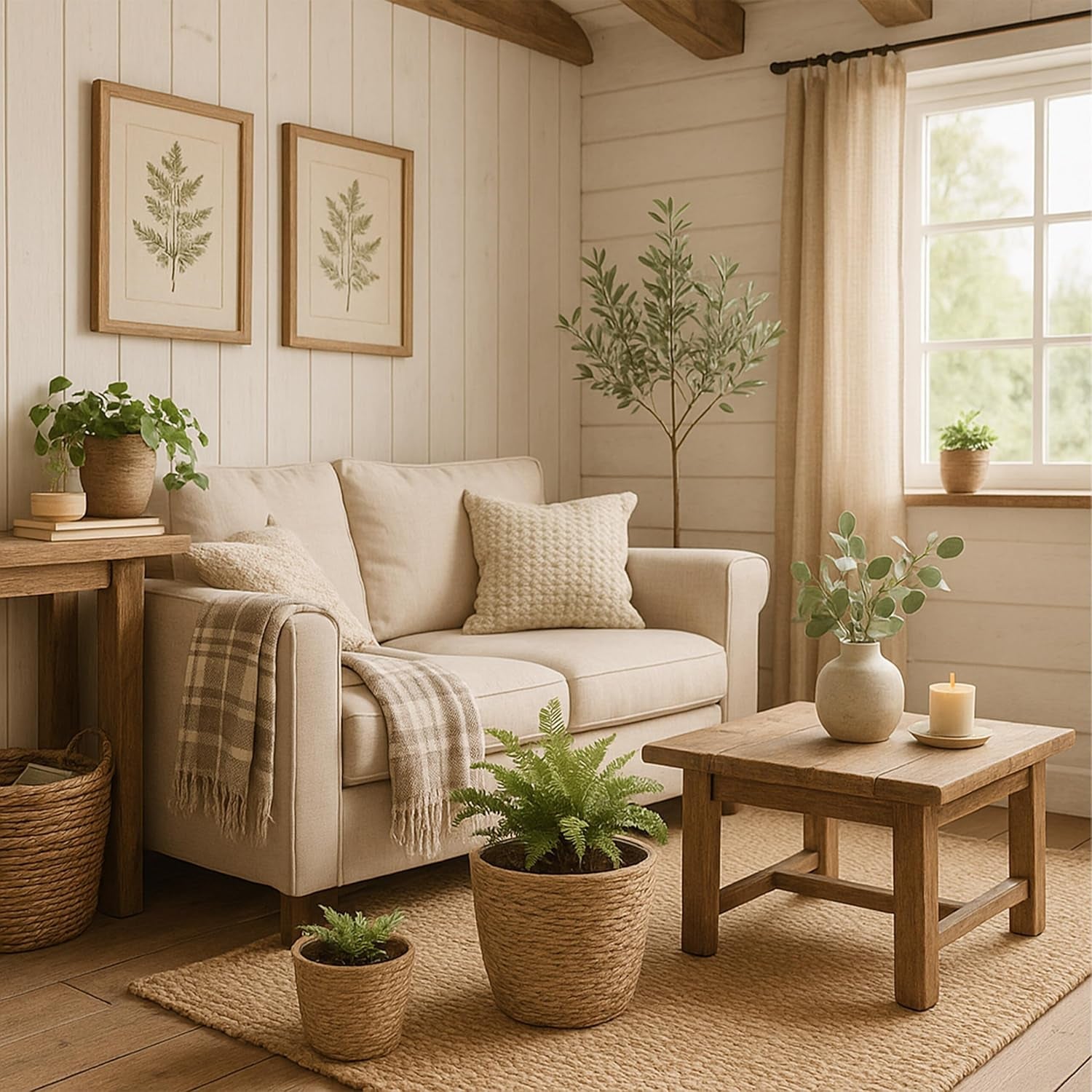 Ghiveci de flori Relaxdays, Set de 3, Stuf, Ghivece de plante cu folie, 3 dimensiuni, Stil Boho, Ghivece rotunde, Natural