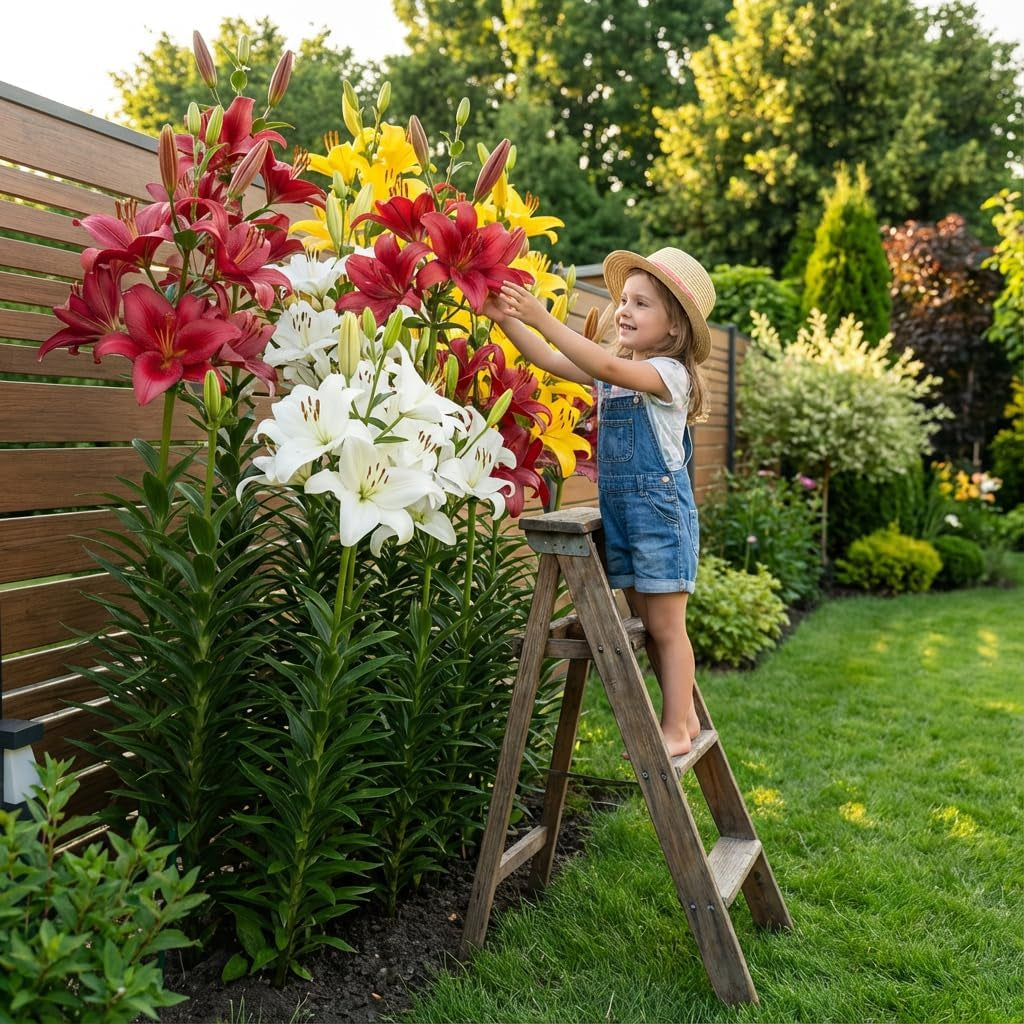 Kolekce obřích cibulí lilie (15 květinových cibulí), 5 vonných odrůd, 5 od každé barvy, holandská vytrvalá směs pro zahradu (velké cibule, bez semen)