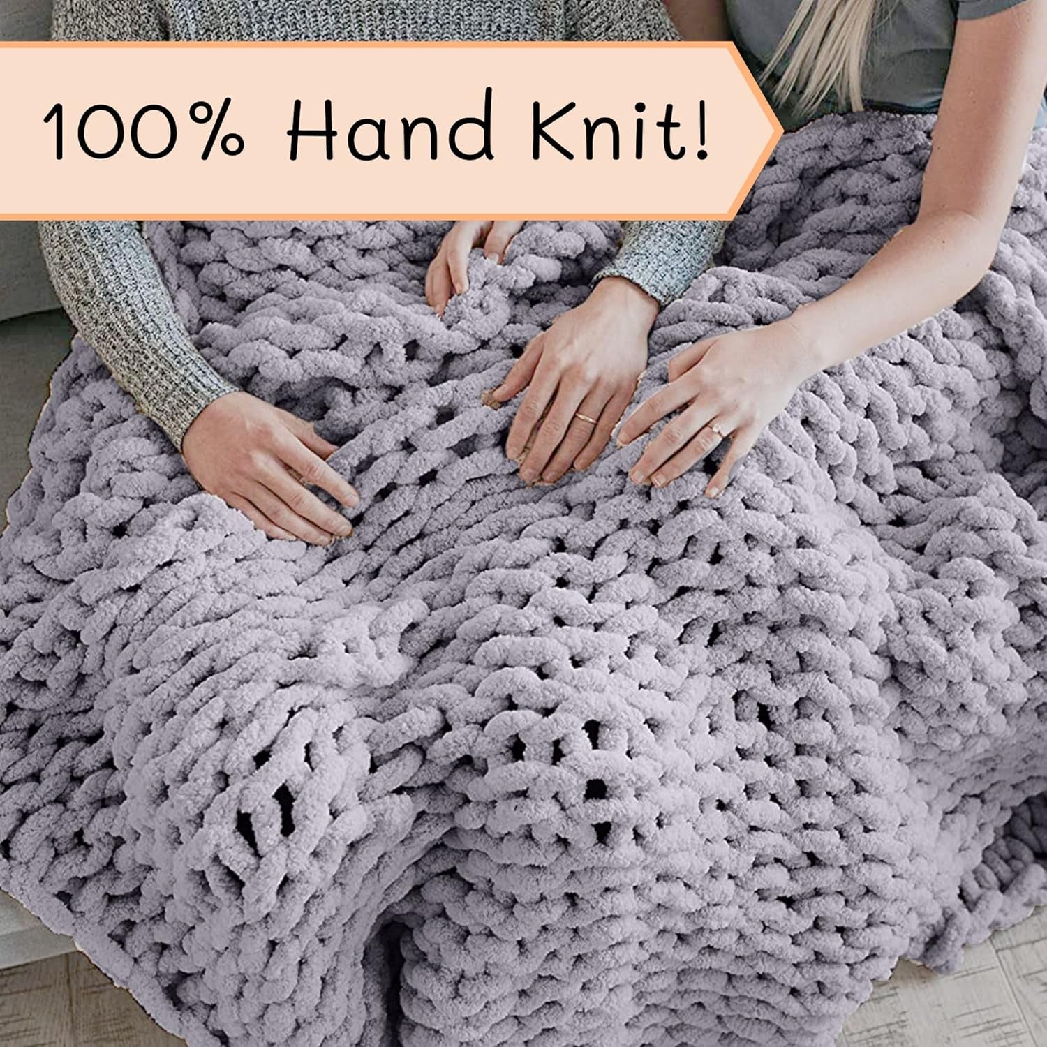 Masivní pletená deka, přehoz, 100% ručně pletená žinylkovou přízí Jumbo (127 X 152,4 cm, šeříkově šedá) Postele a přikrývky Adyrescia