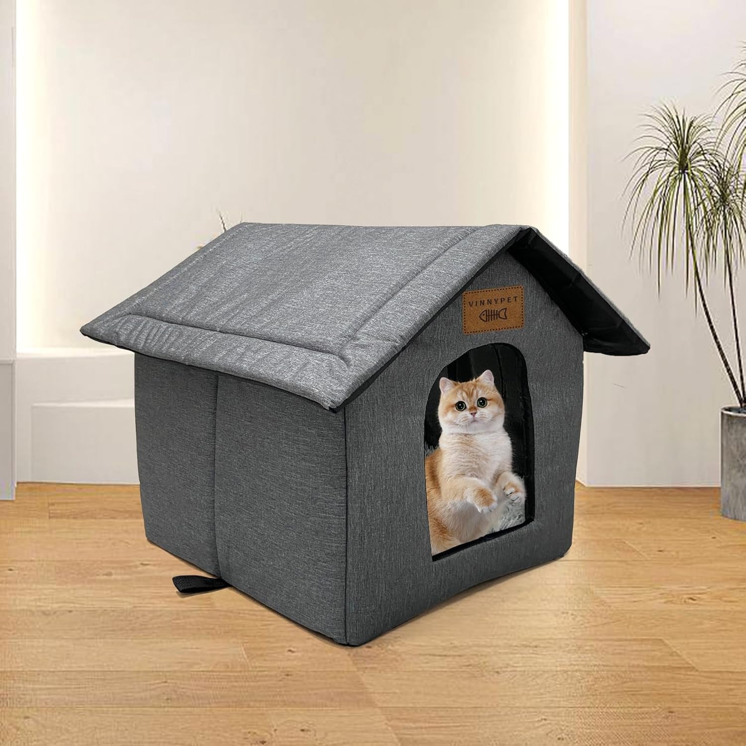 Katzenhaus Für Draußen Winterfest Wasserdicht Wetterfester Katzenhöhle Haustierhaus mit Plüschkissen Warm Hundehöhle Waschbar Hundehaus Tierheim Für Streuner Haustiere 45x40x45