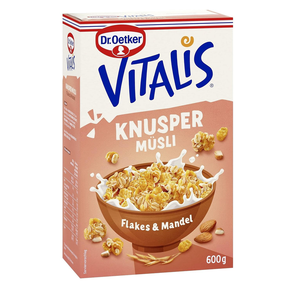 Dr. Oetker Vitalis Crunchy Flakes: Křupavé müsli s kukuřičnými lupínky a kousky mandlí, balení 5 ks (5 x 600 g)