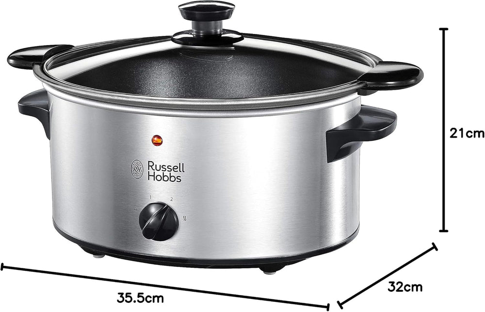 Pomalý hrnec Russell Hobbs, 3,5 l nepřilnavý, nerezová ocel, 3 nastavení teploty a funkce udržování teploty, 160W pomalý hrnec Naty Shop