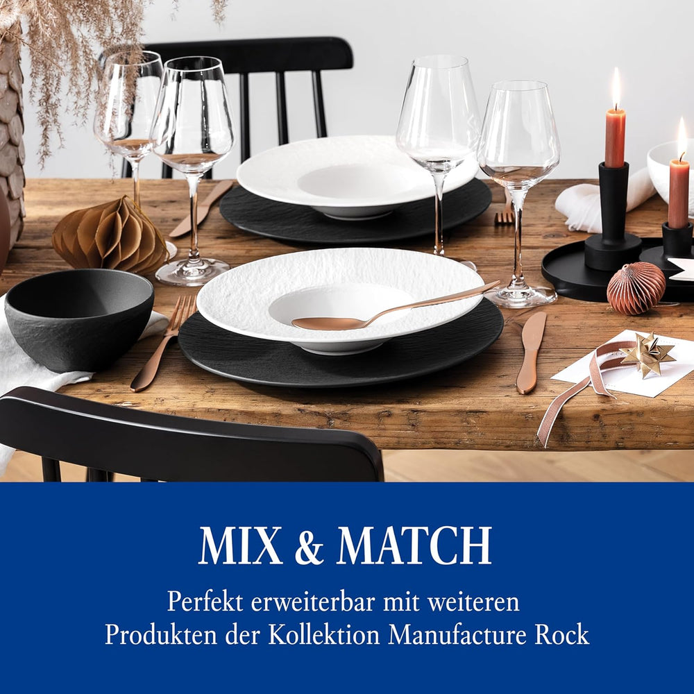 Villeroy & Boch - Manufacture Rock Blanc Geschirrset 6 teilig weiß, Spülmaschinenfest, Mikrowellensicher, Geschirr Modern, Starter Set, Speiseteller, Pastateller, Müslischalen, Premium Porzellan