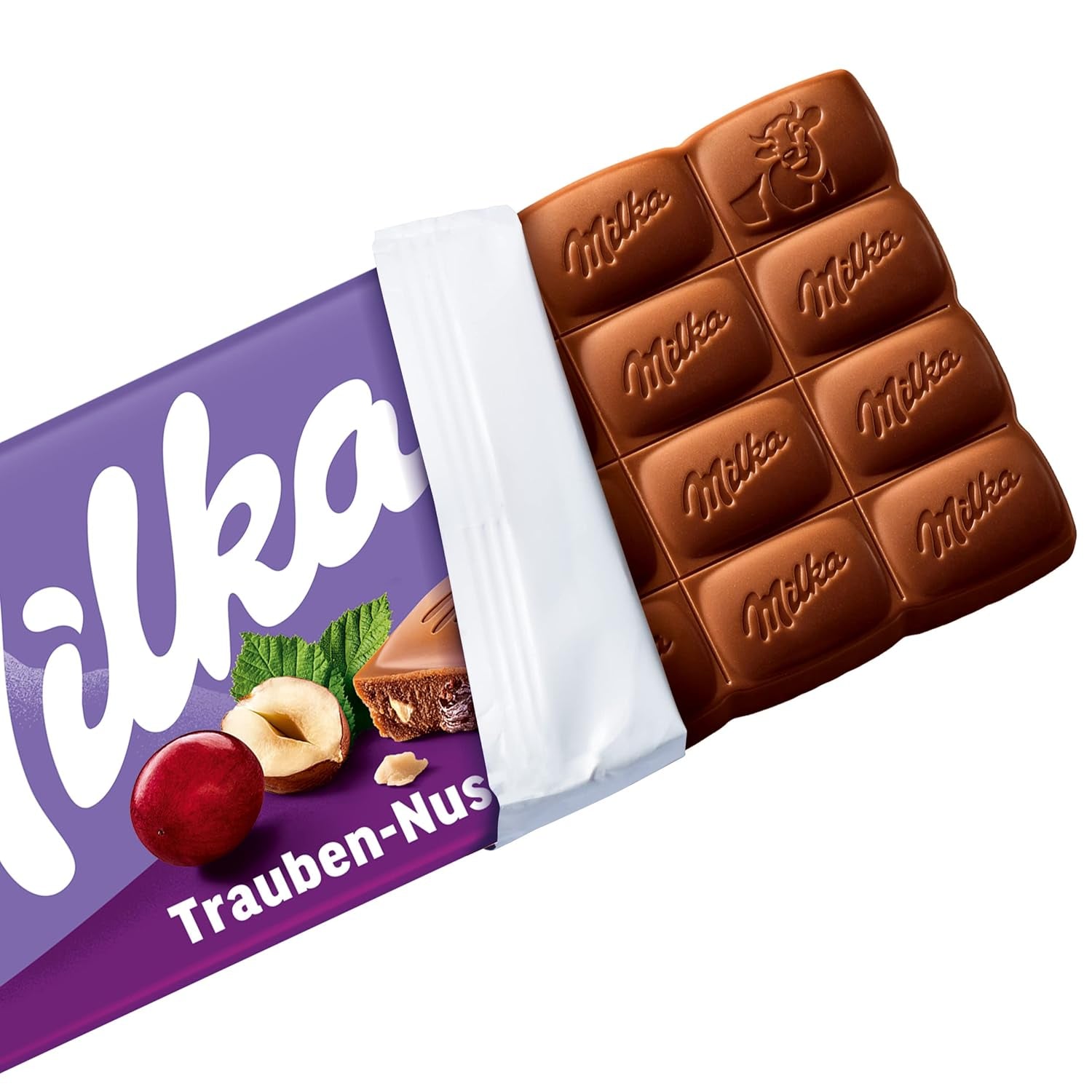 Milka Grapes and Hazelnuts – Čokoláda z alpského mléka s kousky lískových oříšků a rozinek – 90g