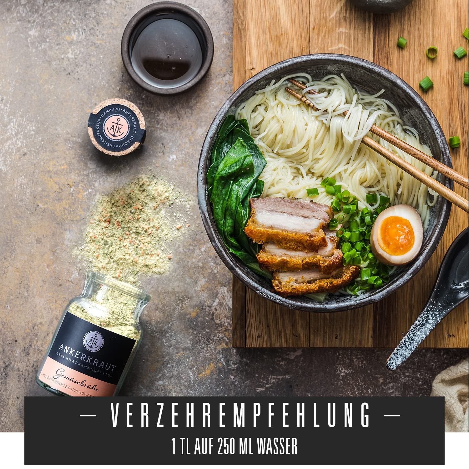 Ankerkraut Gemüsebrühe, ohne Gemsckverstärker, ohne Zucker, 90 g v korkovém skle, Mischung würzender Ingredient für Brühe