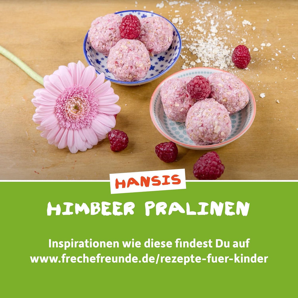 FRECHE FREUNDE Bio ovocná želé, jablka, maliny a rýžová lízátka, ovocná sladká svačina pro děti, bezlepková, veganská, balení 20 ks (20 x 30 g)