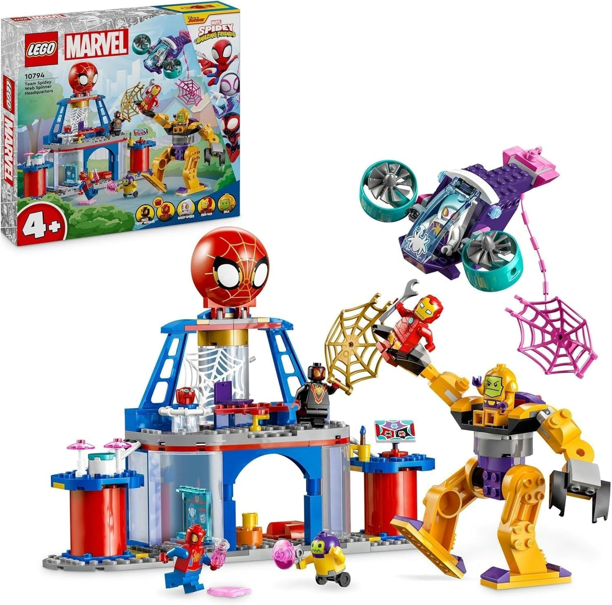 LEGO Marvel Sediul central al echipei lui Spidey, Spider-Man jucărie cu vehicul și Mech, cadou pentru băieți și fete de la 4 ani, care sunt fani ai serialului TV Spidey și super prietenii săi 10794 Seturi de constructie Besuche den LEGO-Store Singur