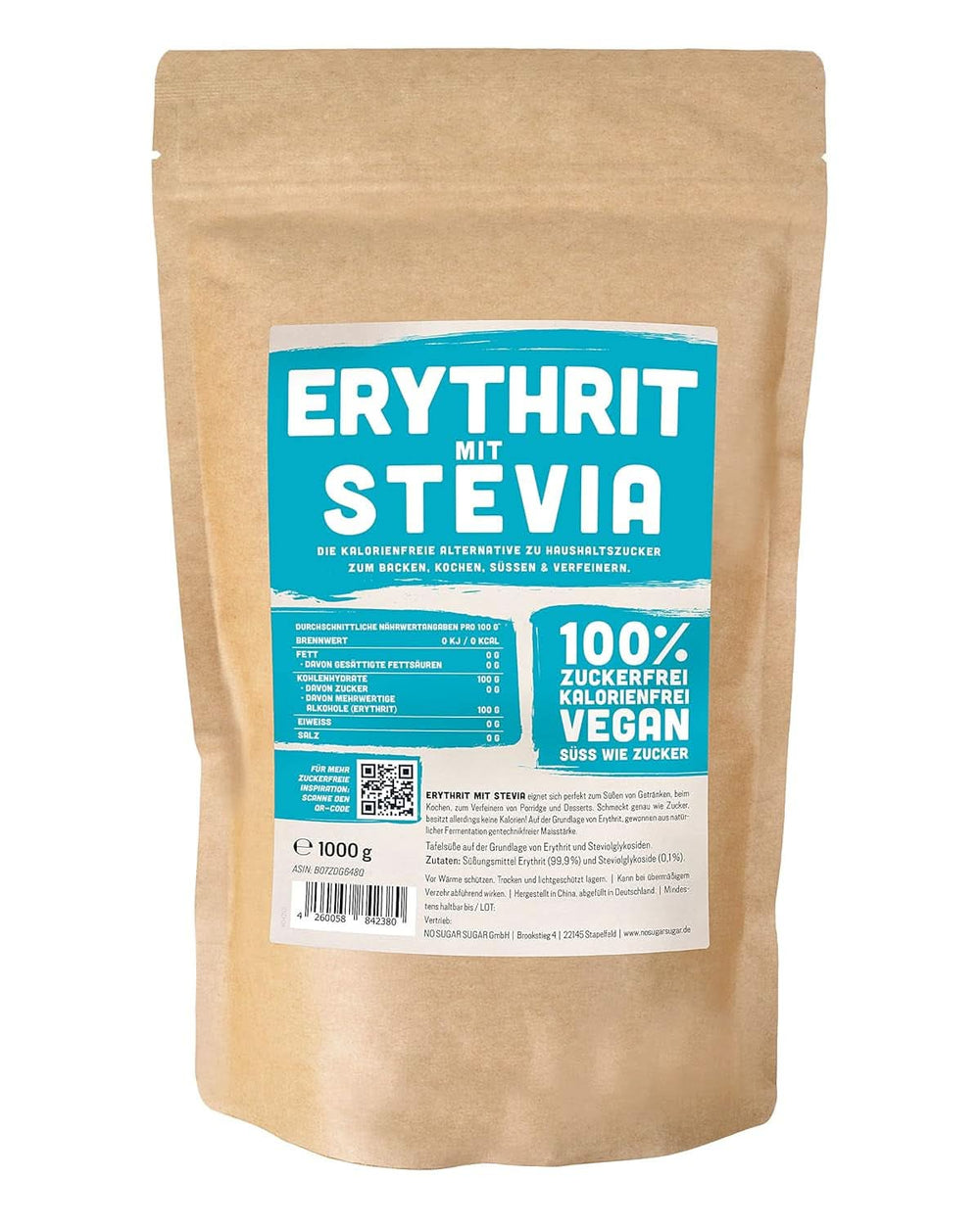 Erythritol + Stévie Přírodní náhražka cukru bez kalorií 1:1, 1 kg Sladidla Naty Shop