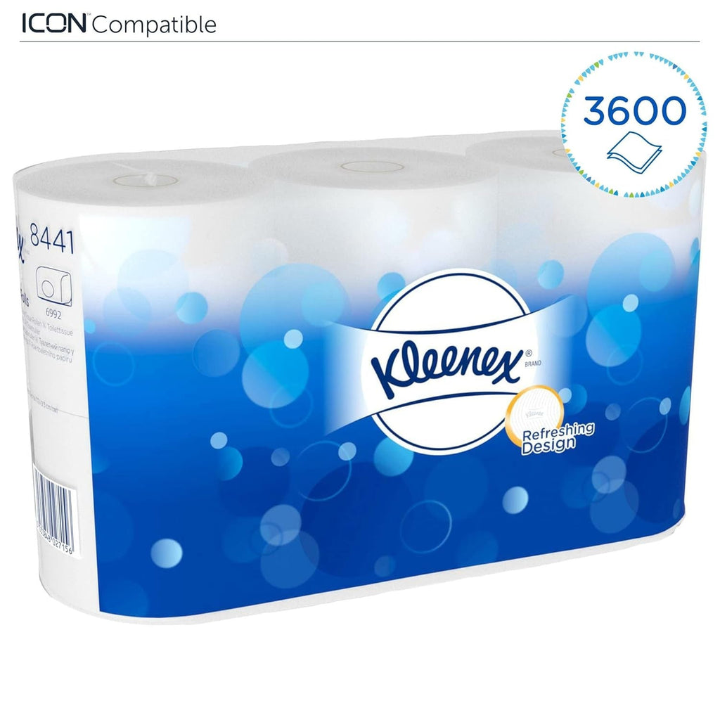 Hârtie igienică Kleenex standard roll 8441 - hârtie igienică cu 2 straturi - 6 pachete a câte 6 role X 600 foi fiecare, alb (36 role/21.600 foi în total)
