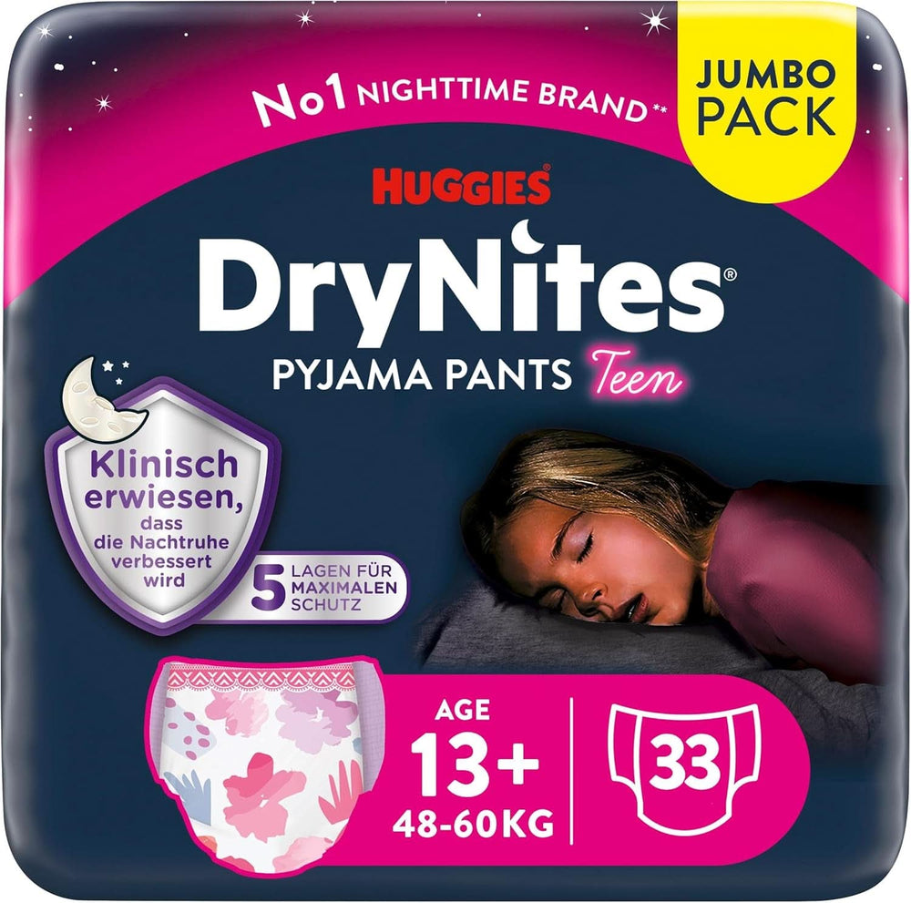 Huggies Drynites Nachtwindeln Bei Bettnässen, Für Mädchen Ab 13 Bis Ca. 17 Jahre (48-60 KG), 33 Stück (3X11), Jumbo-Monatspack, Plenky-Pants XL Příslušenství Jídlo a kojení Baby Naty Shop