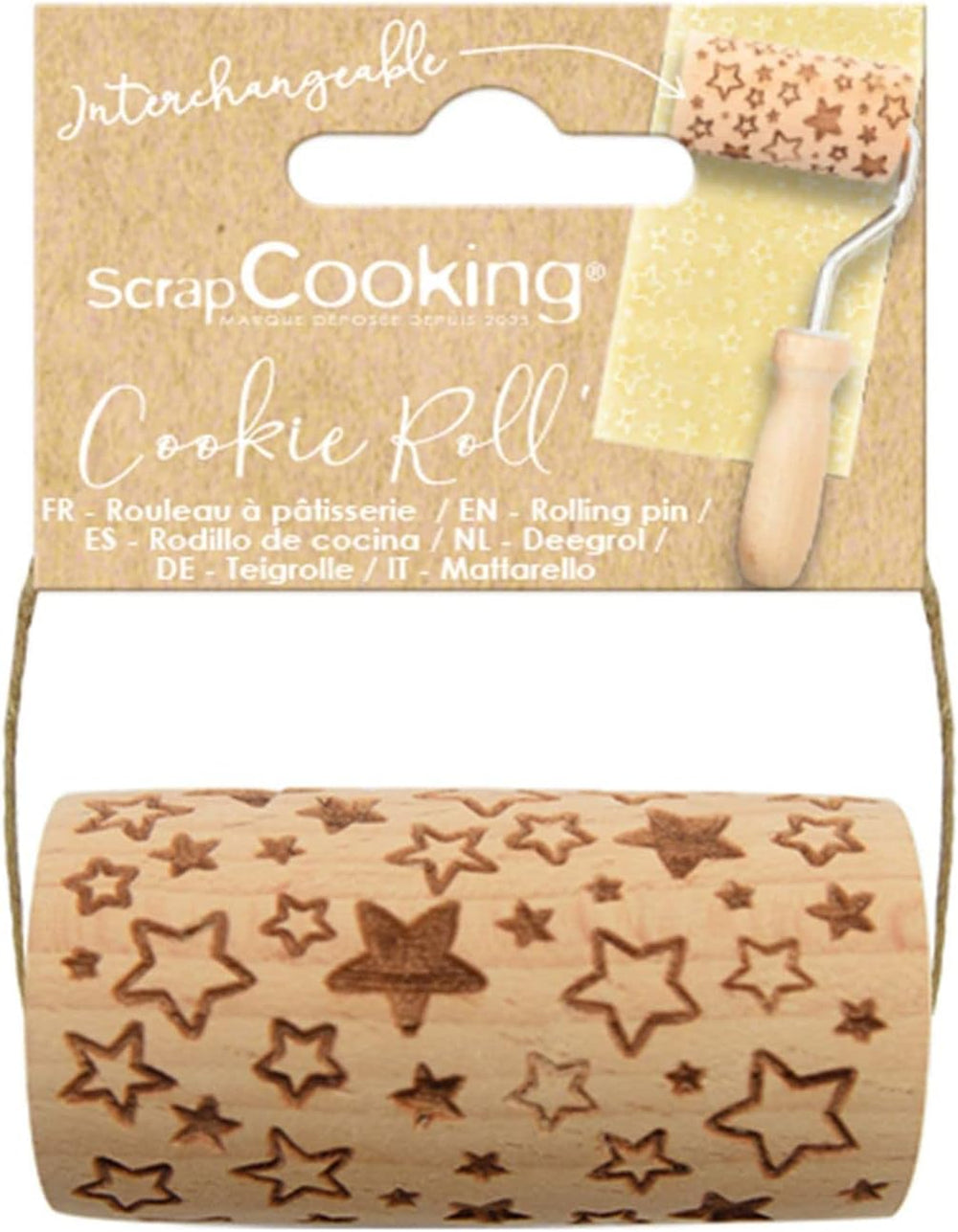 VAŘENÍ ŠROTU - Mini-Roller aus Holz "Stern" – Deko mit eingravierten Abdrücken in Relief – Backform für Dekoration von Keksen, Keksen, Keksen – 5302