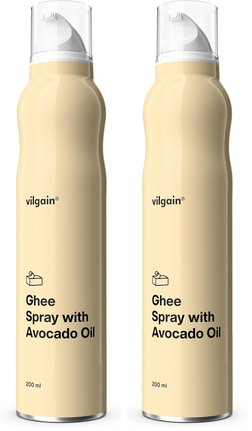Vilgain Ghee Spray s avokádovým olejem | Bez laktózy, zum Kochen & Backen | Rauchpunkt 195°C, herzgesund, BRC-zertifiziert | Ideální pro osoby citlivé na laktózu Geschmacks-Harmonie, 200 ml