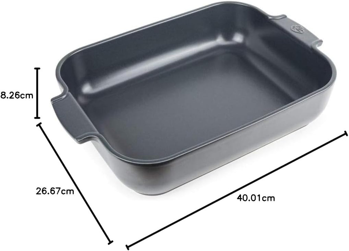 Peugeot Appolia Rechteckige Auflaufform Mit Griffen, Keramik, Schiefer / Grau, 8,3X40,5X27,2 Cm, Fassungsvermögen: Ca. 4 L, 60022 Formy a plechy na pečení Naty Shop